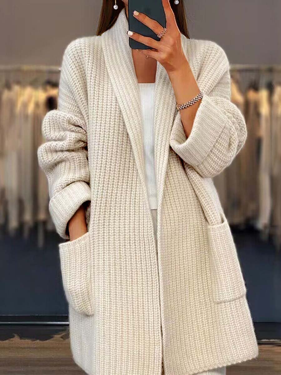 Krohn-e | Strickjacke - Einfarbige V-Ausschnitt Taschen Strickjacke, Einfach und Vielseitig