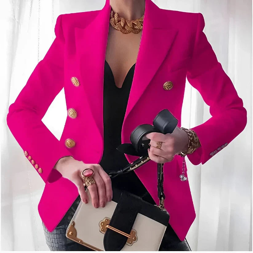 KROHN-E Damen Blazer Zweireihig Goldknöpfe Tailliert