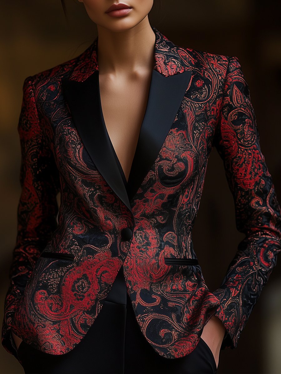 Krohn-e | Satin Jacquard Blazer Mit Paisley Muster