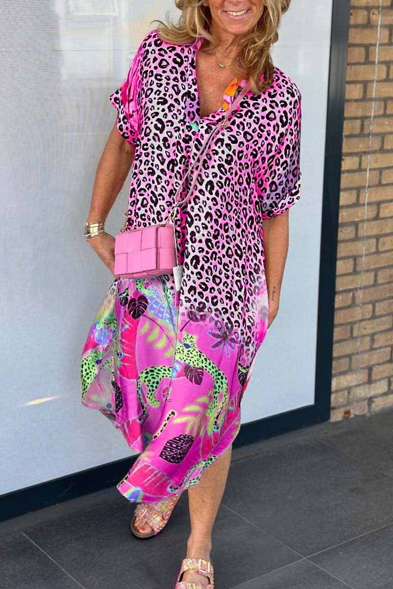 Damen-Midikleid im lässigen Leopardenmuster mit Seitenschlitz