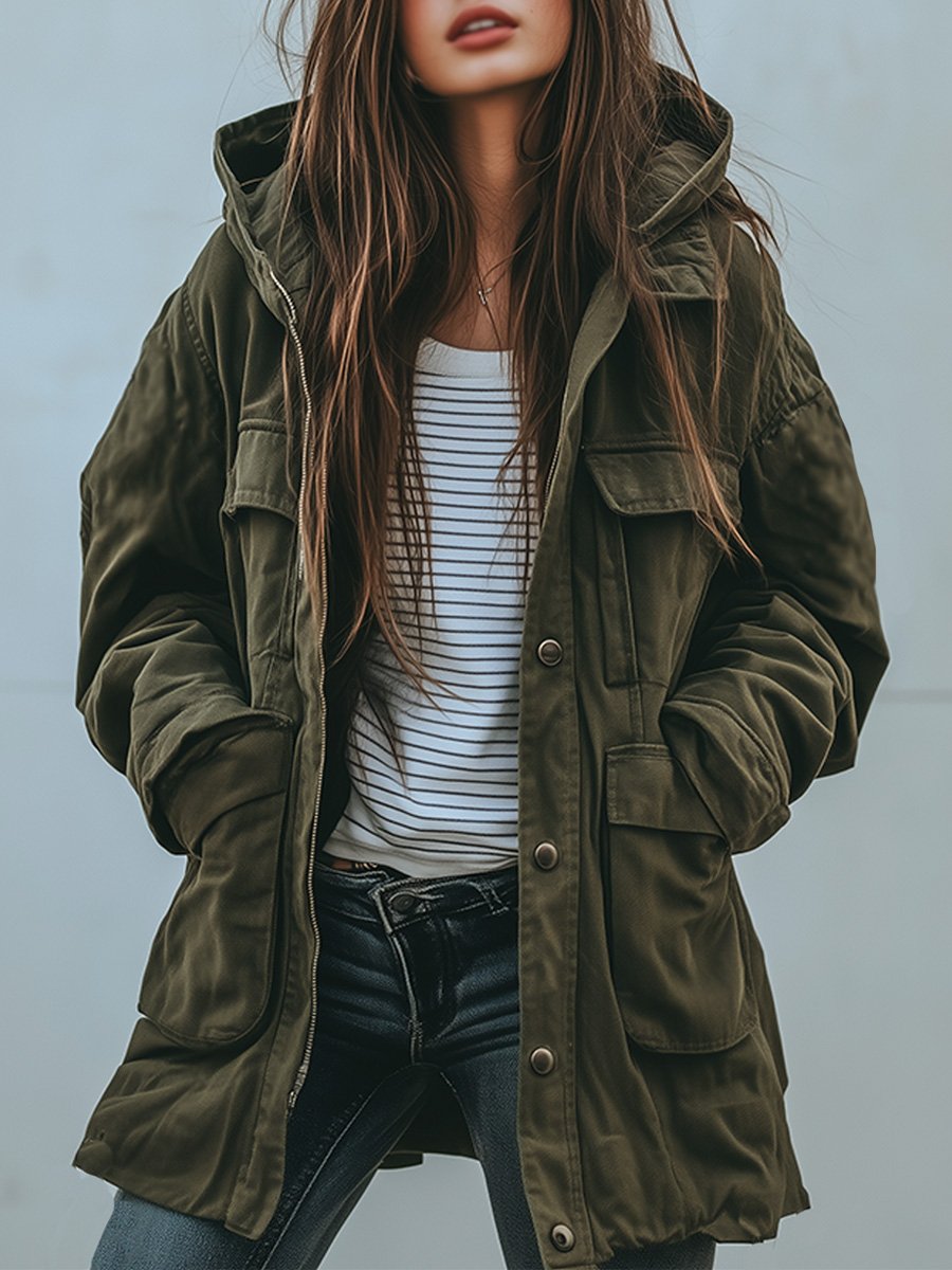 Krohn-e | Vintage Winddichte Arbeitsjacke Mit Kapuze Und Mehreren Taschen