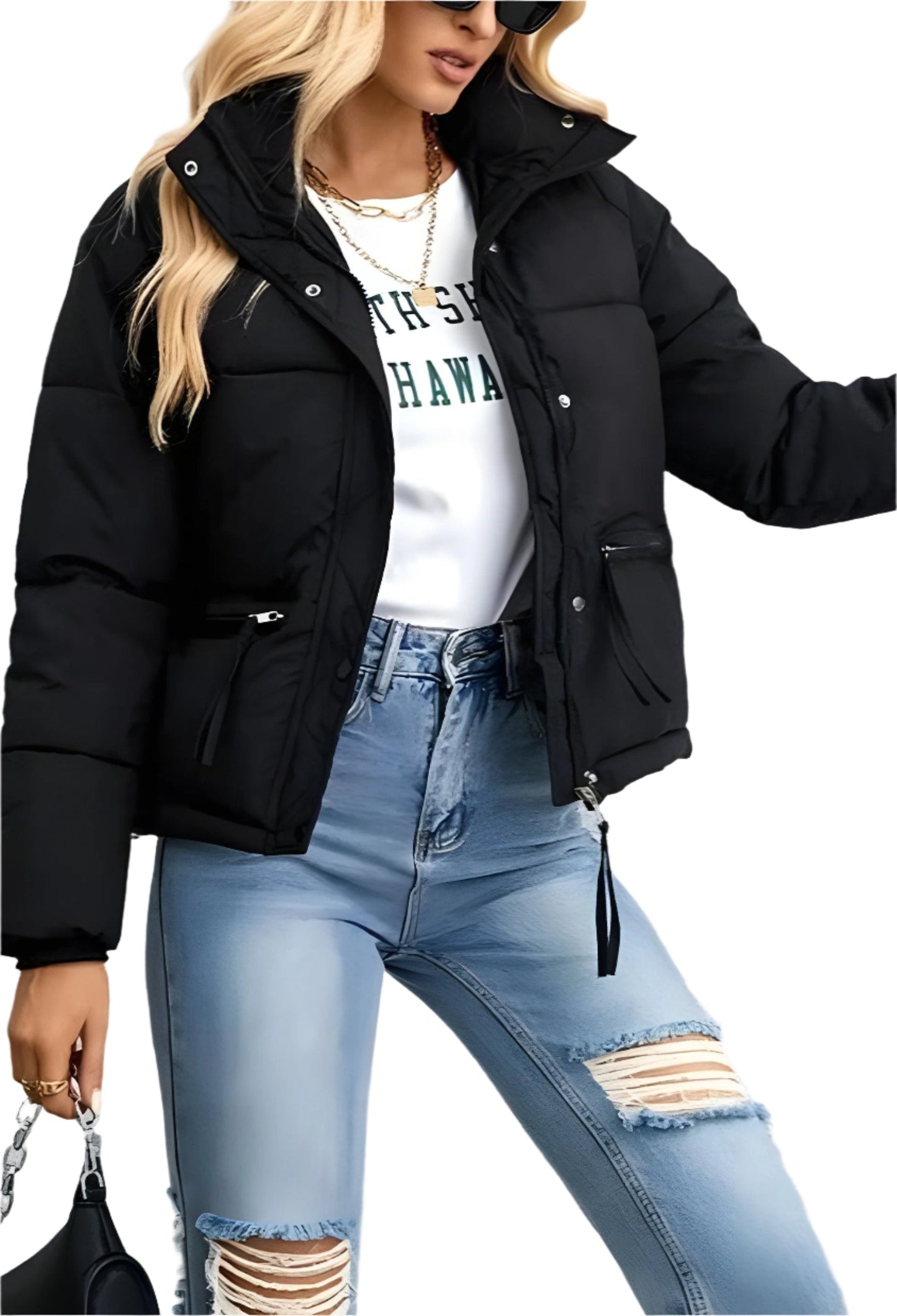 Krohn-e | Warme Damen Pufferjacke mit Reißverschluss und Hohem Kragen