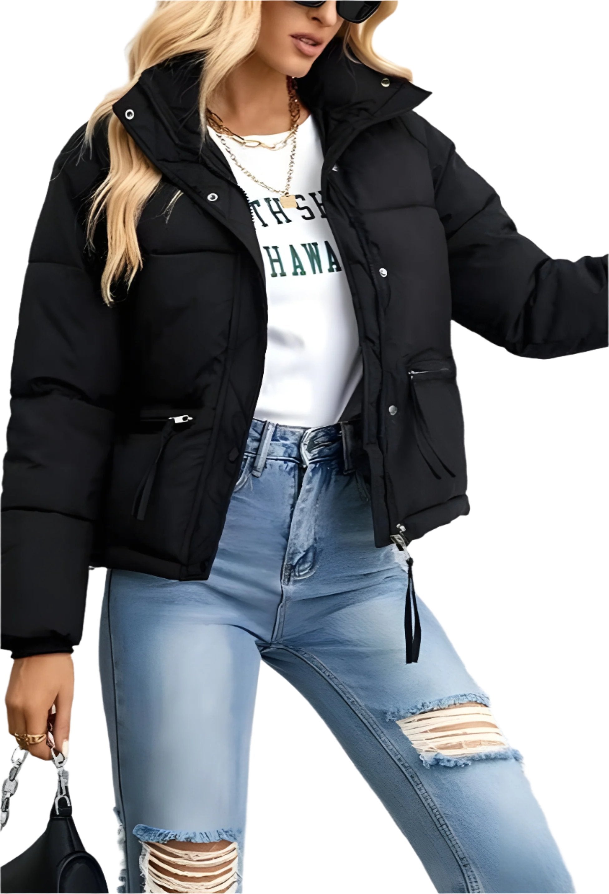 Krohn-e | Warme Damen Pufferjacke mit Reißverschluss und Hohem Kragen