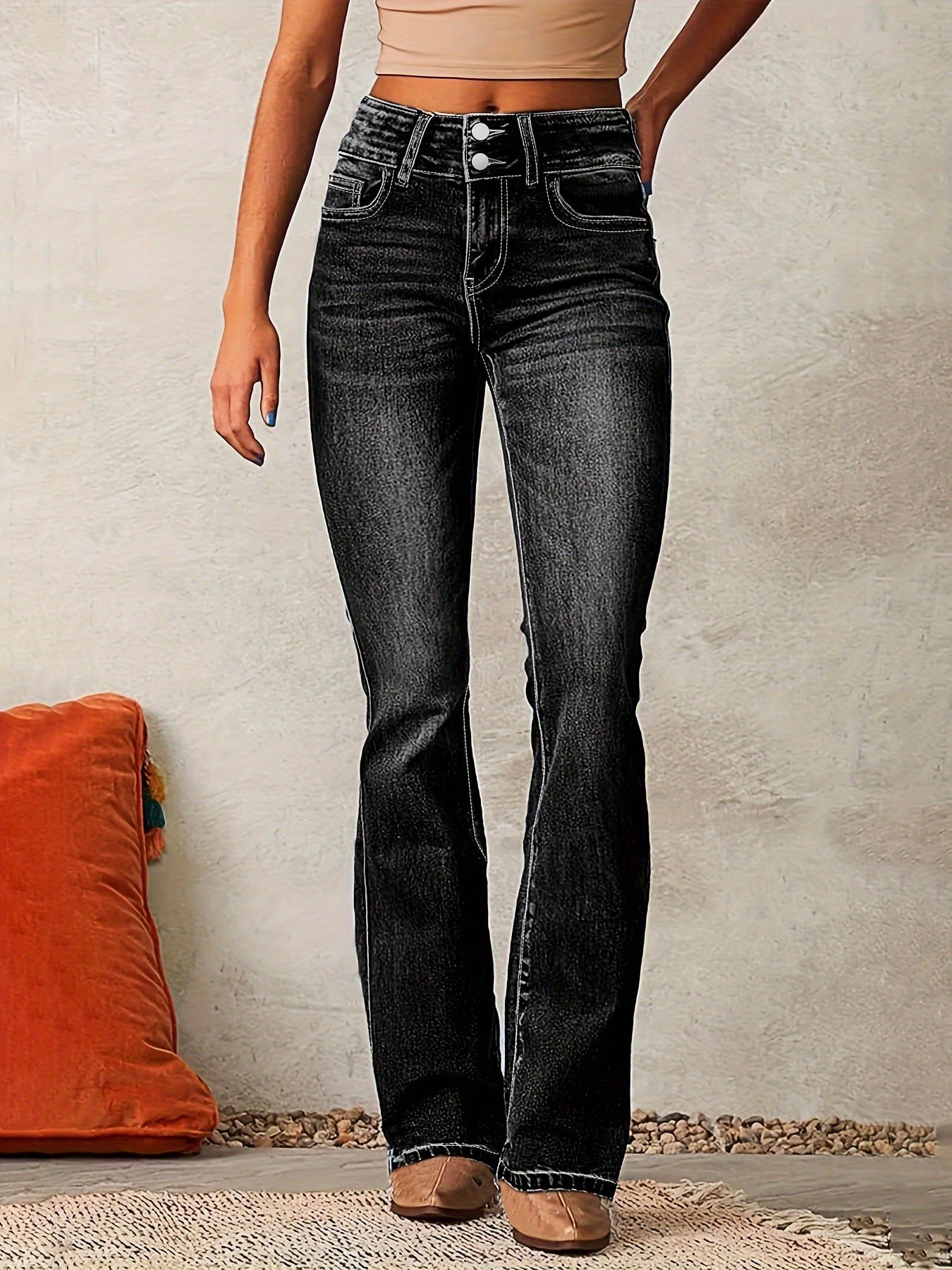 Katrin | Damen High Waist Bootcut Jeans Figurschmeichelnd