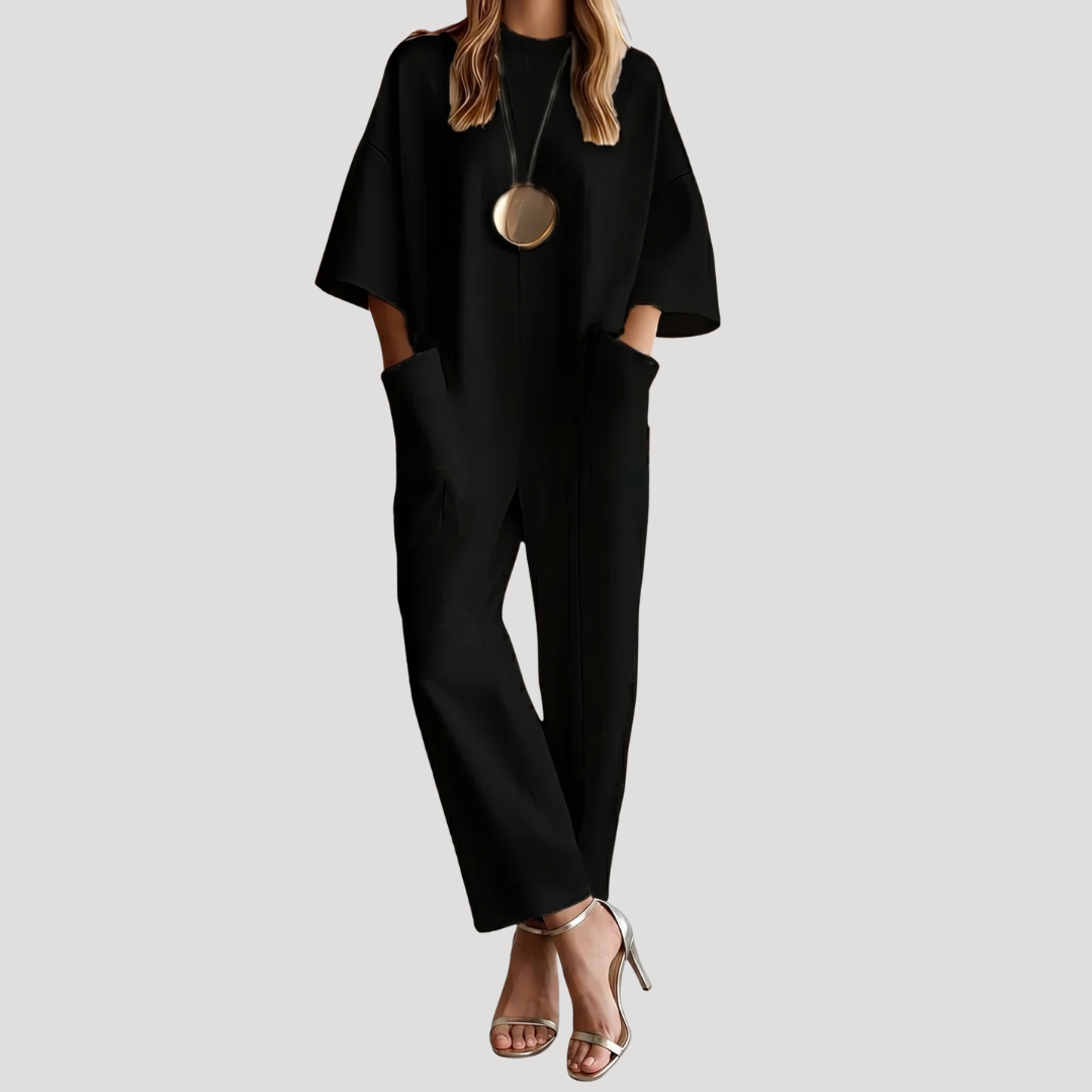 Klara | Damen Weites Bein Kurzarm Jumpsuit
