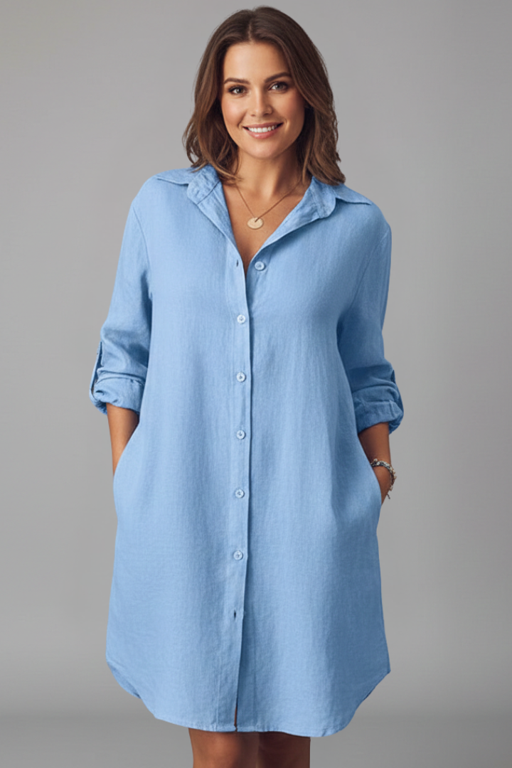 Leandra | Damen Hemdblusenkleid mit Langarm