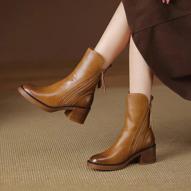 KROHN-E Damen Stiefeletten mittlere Höhe Blockabsatz elegant