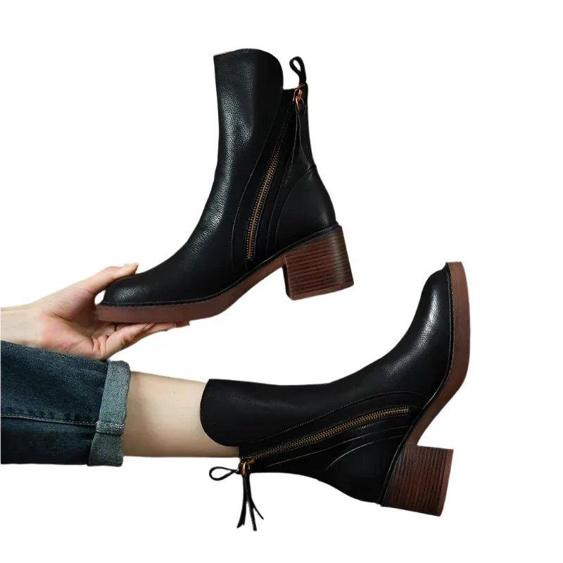 KROHN-E Damen Stiefeletten Blockabsatz elegant