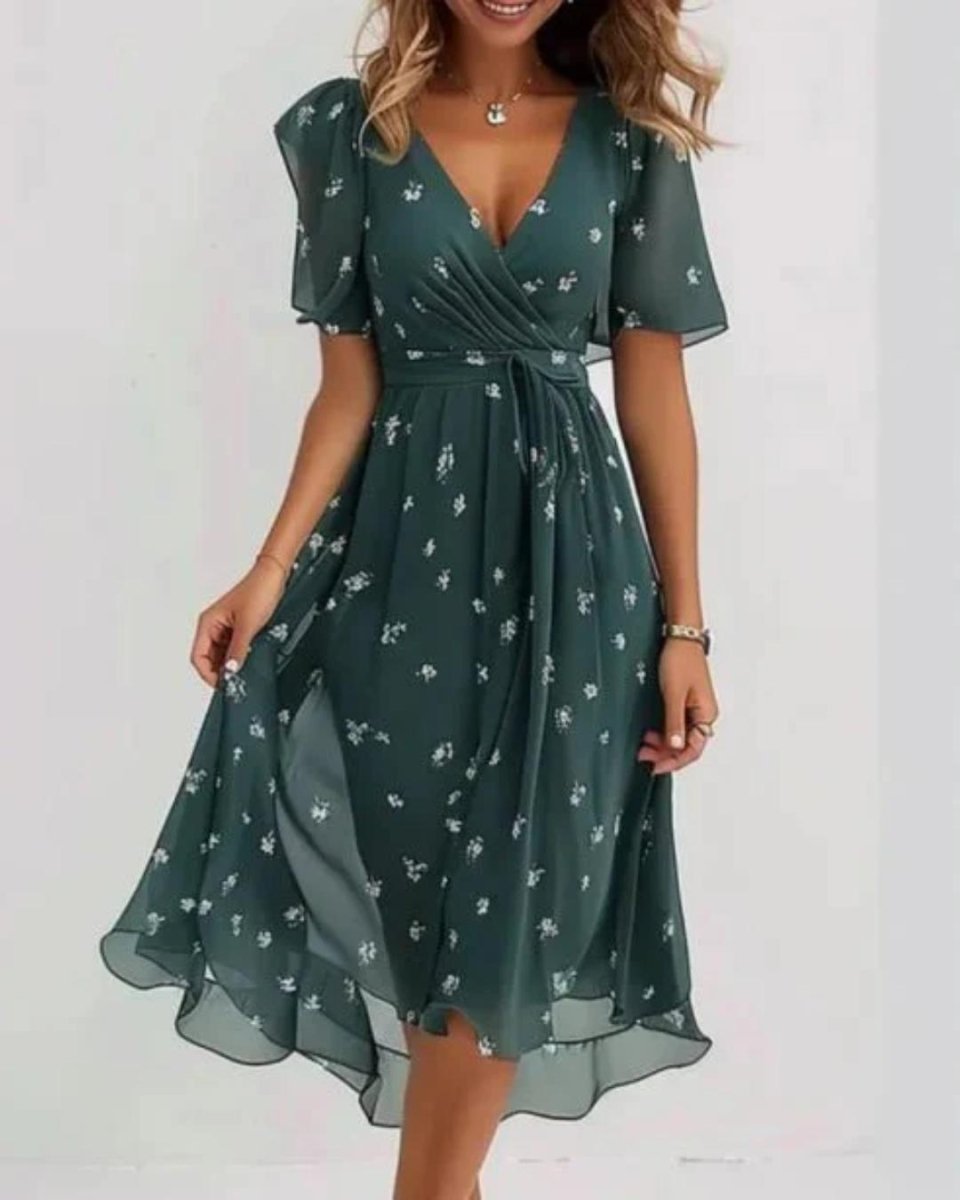 Elegantes V-Ausschnitt-Hochzeitsgastkleid Lena