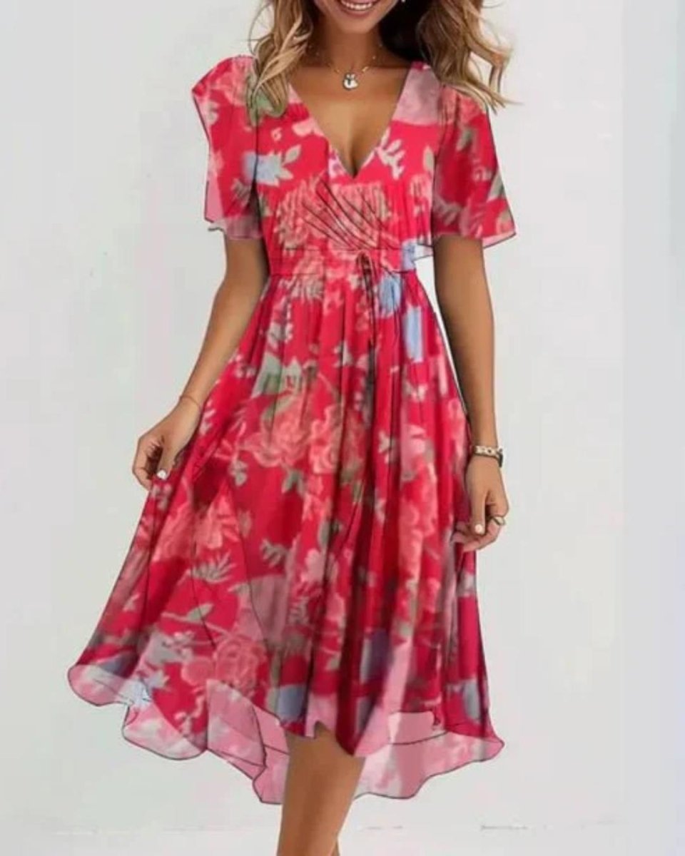 Elegantes V-Ausschnitt-Hochzeitsgastkleid Lena