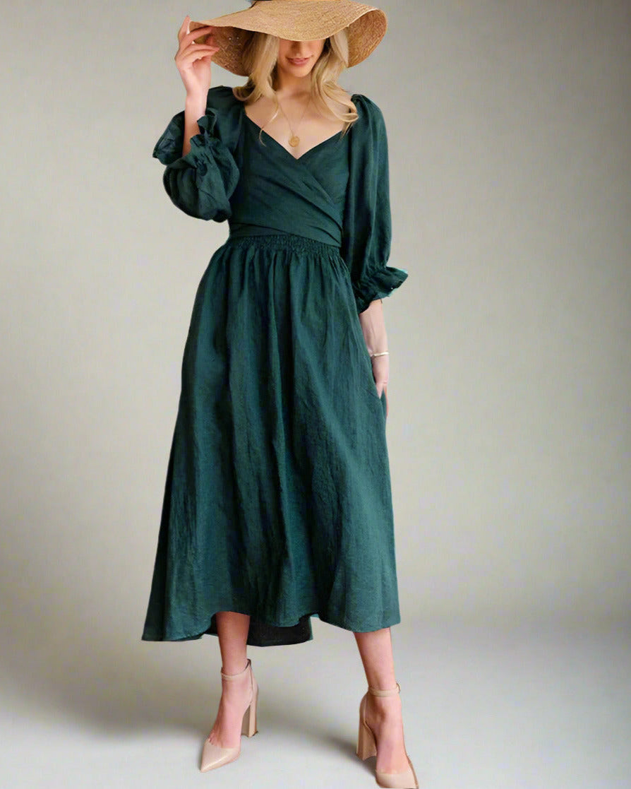 Damen-Midikleid mit Cut-Outs und Puffärmeln