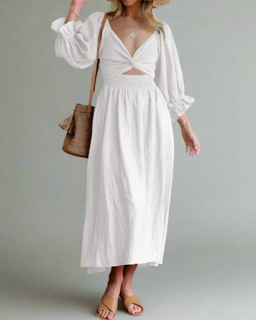 Damen-Midikleid mit Cut-Outs und Puffärmeln