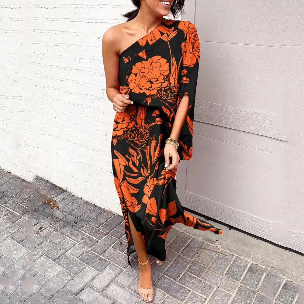 Leonie | Damen One-Shoulder Blumenprint Maxikleid