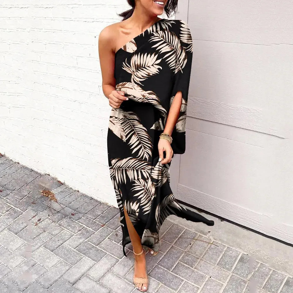 Leonie | Damen One-Shoulder Blumenprint Maxikleid