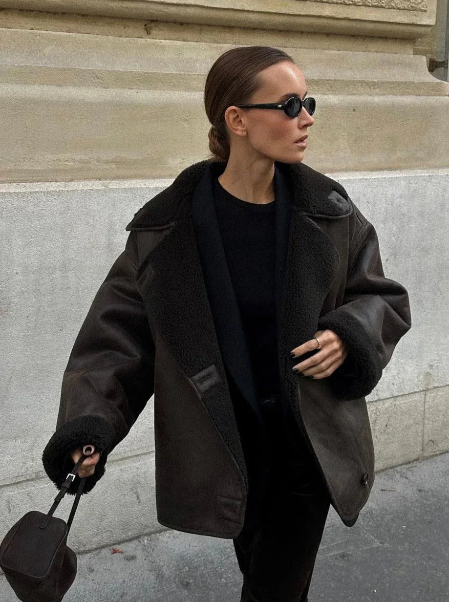 Krohn-e | Faux Schafwoll Moto Jacke