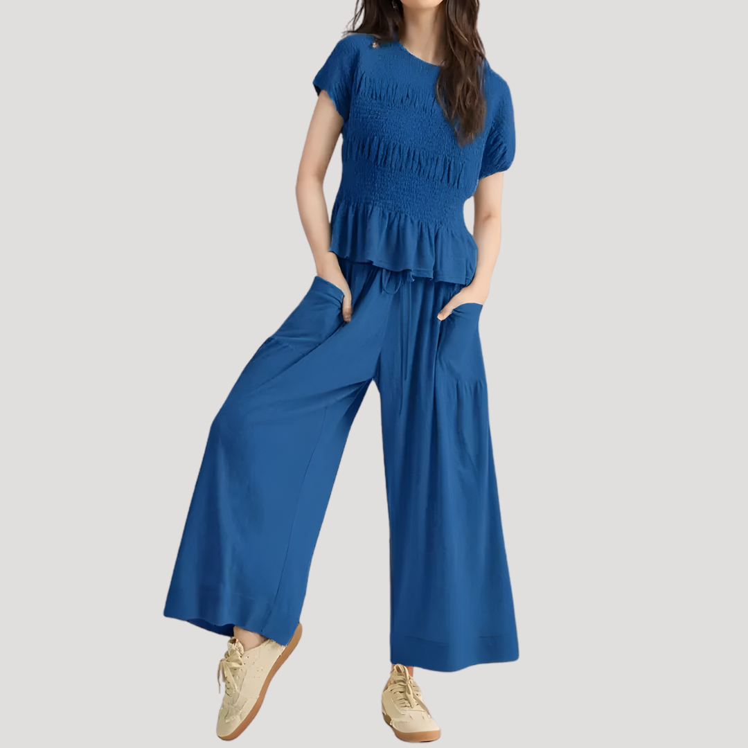 Lillian | Damen Kurzarm Zweiteiler Set Weite Hose