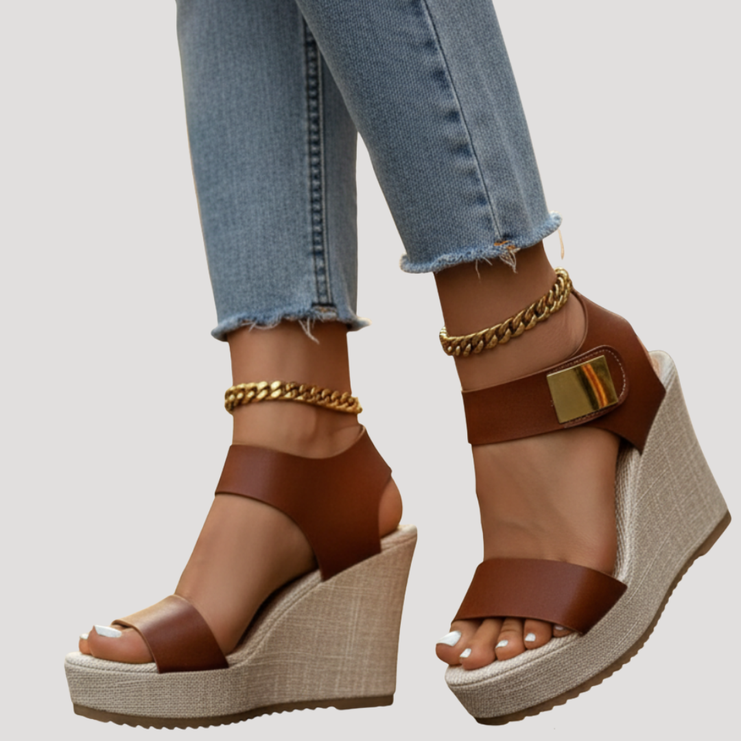 Linnea | Damen Plateau Sandalen mit Keilabsatz und Knöchelriemen