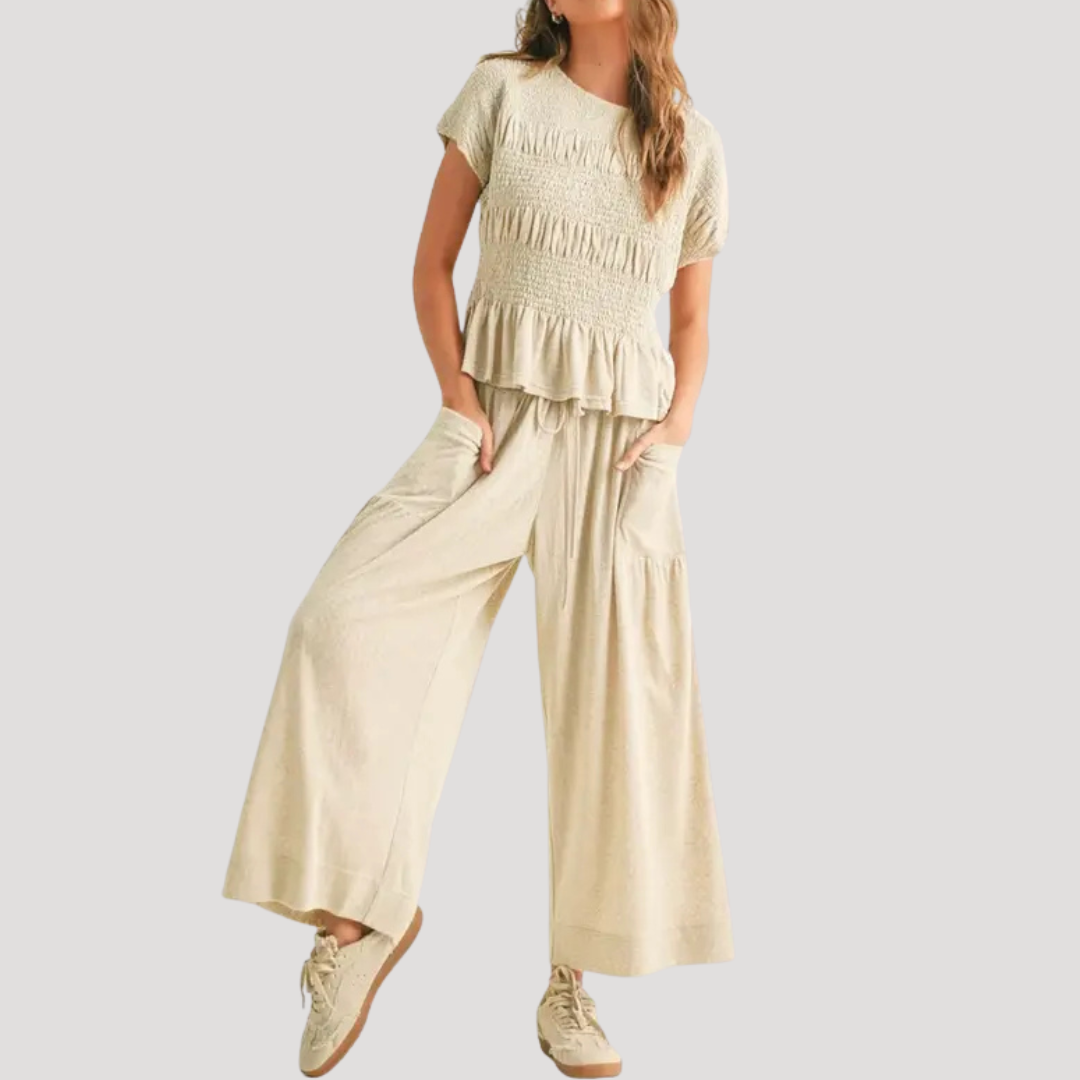 Lirette | Damen Zweiteiler Peplum Top Weite Hose Set