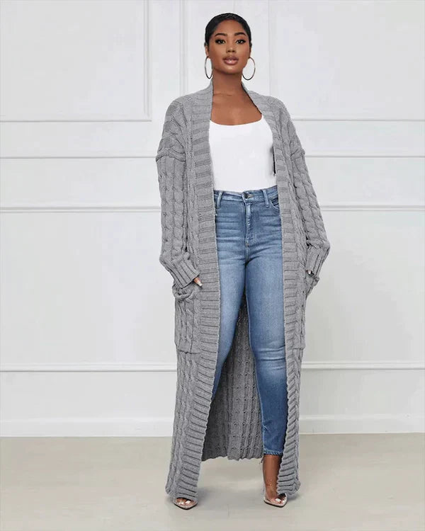 Krohn-e | Lässiger Langer Cardigan mit V-Ausschnitt
