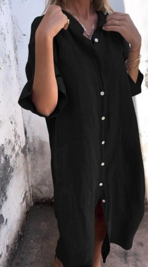 Damen Leinen Sommerkleid mit Taschen
