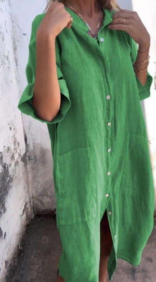 Damen Leinen Sommerkleid mit Taschen