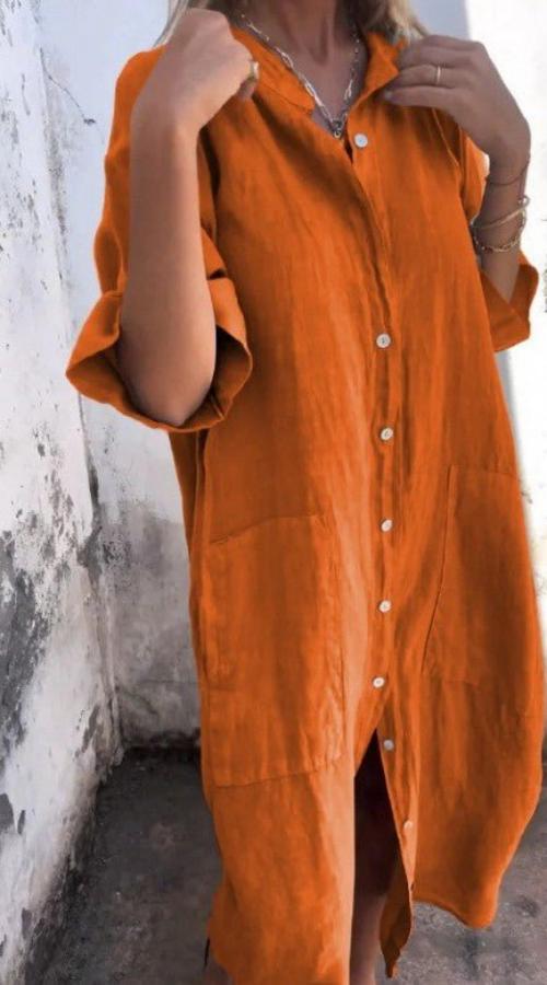 Damen Leinen Sommerkleid mit Taschen