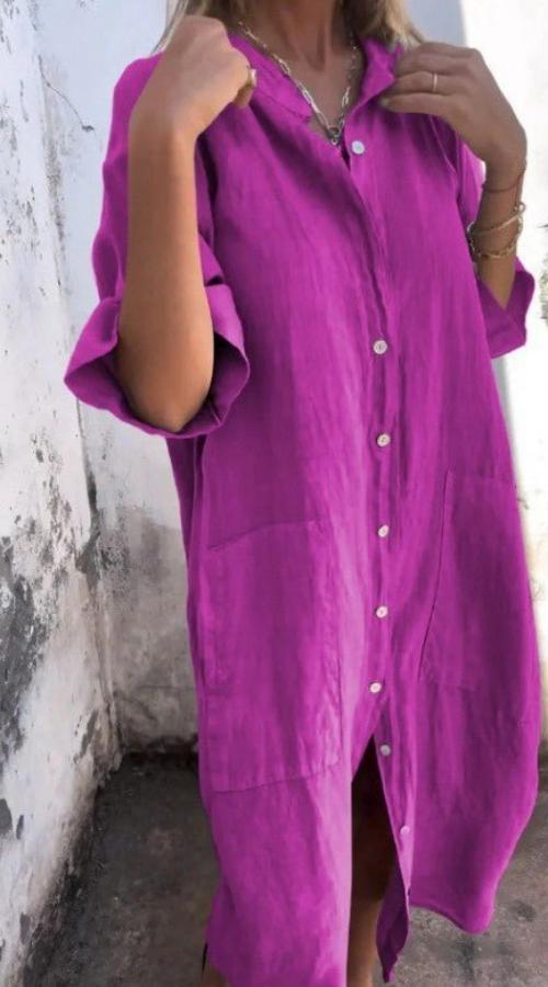 Damen Leinen Sommerkleid mit Taschen