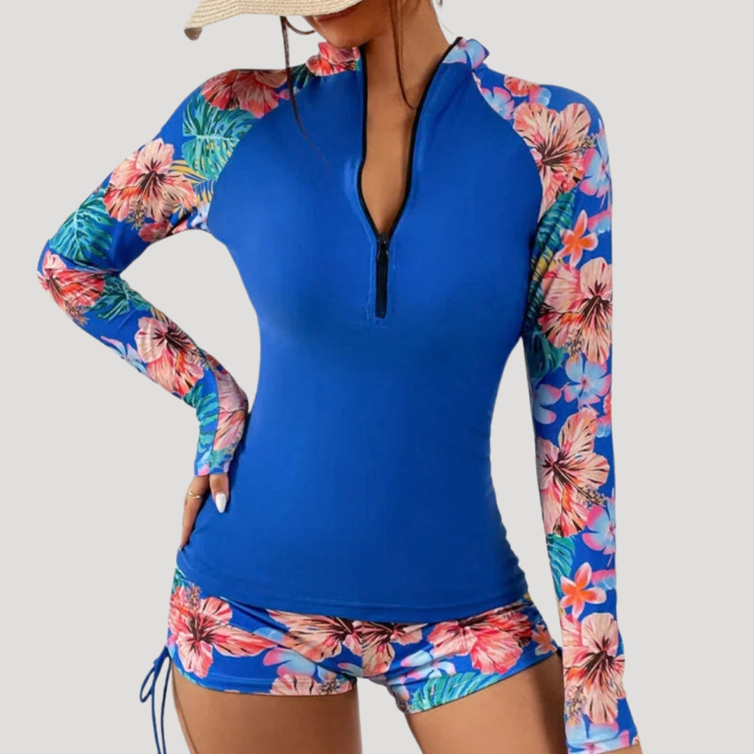 Lysandra | Damen Langarm Blumen Badeanzug Set