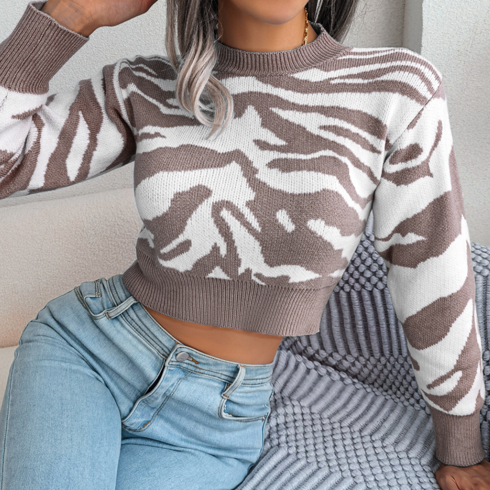 Krohn-e | Cropped Sweater mit Zebra-muster Strick Trendy und Komfortabel