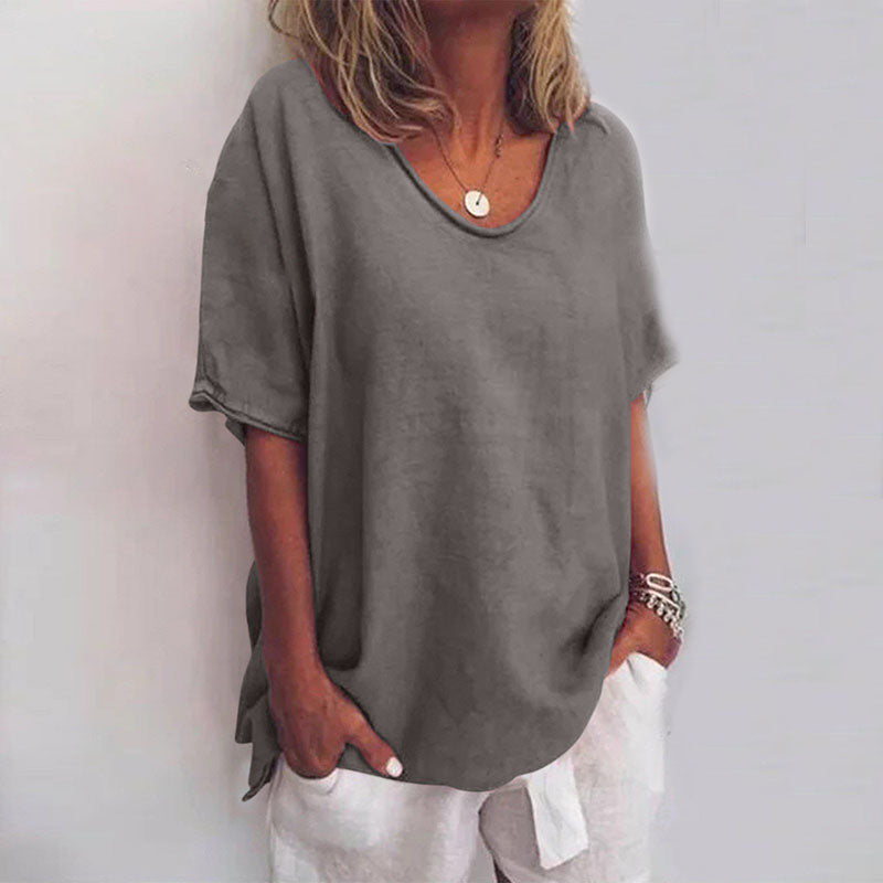 Vera | Damenbluse, kurze Ärmel, Oversize, Rundhalsausschnitt