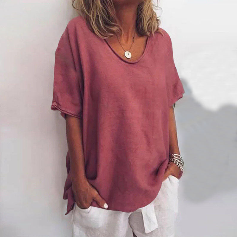Vera | Damenbluse, kurze Ärmel, Oversize, Rundhalsausschnitt