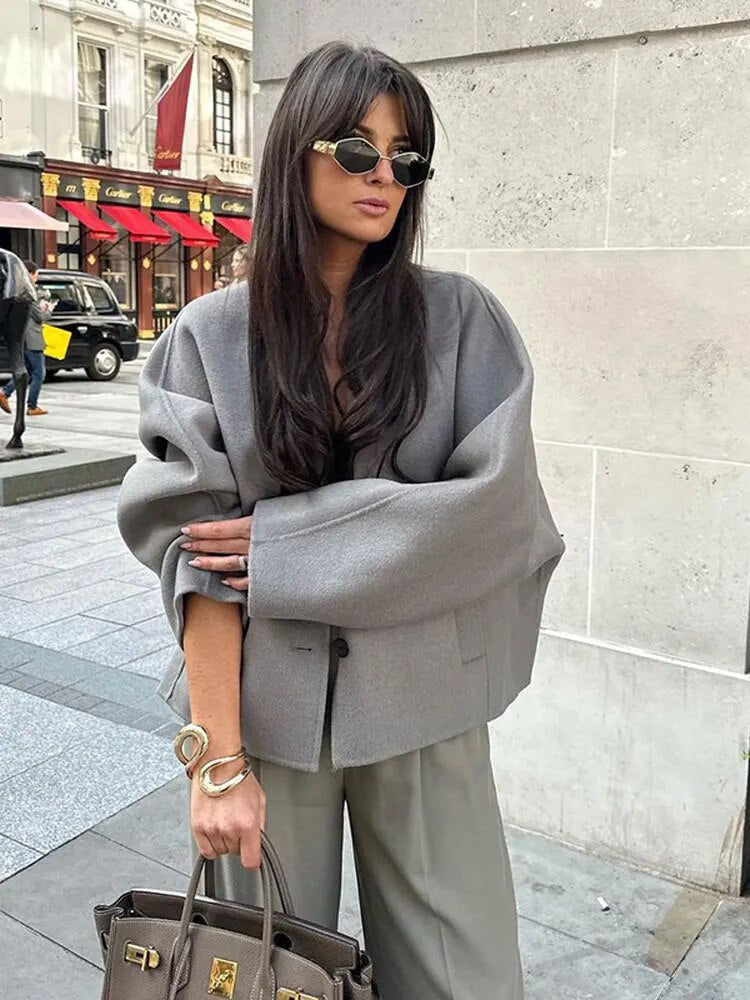 Krohn-e | Chic Kurze Wolljacke Wollmischung Elegant und Lässig