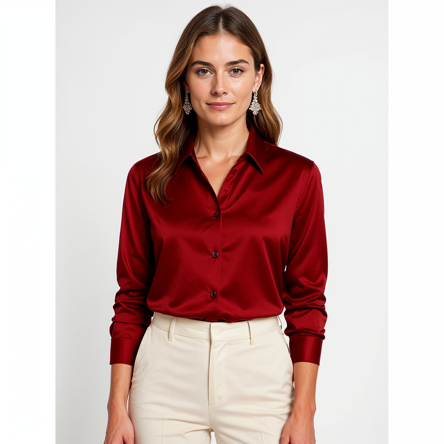 Joleza | Damen Satin Bluse Langarm Elegante Bluse mit Knopfleiste