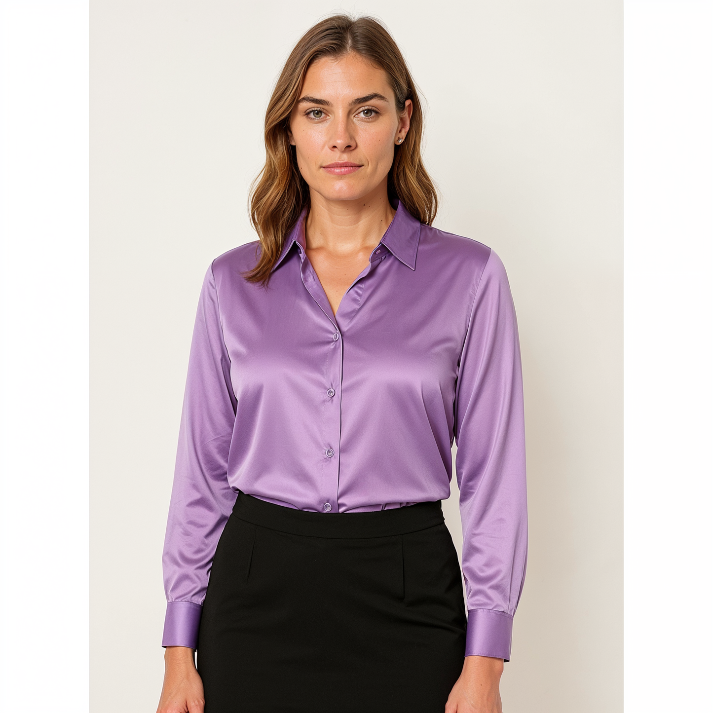 Joleza | Damen Satin Bluse Langarm Elegante Bluse mit Knopfleiste