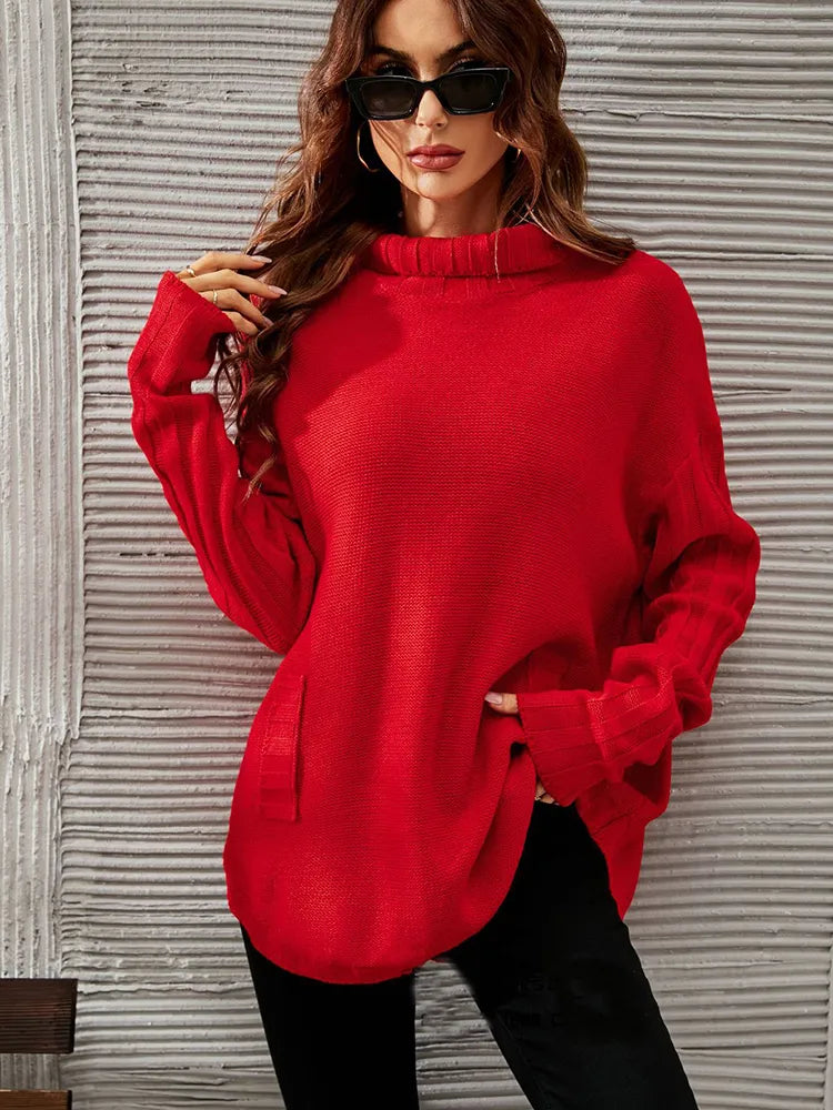 Großer roter Rollkragenpullover
