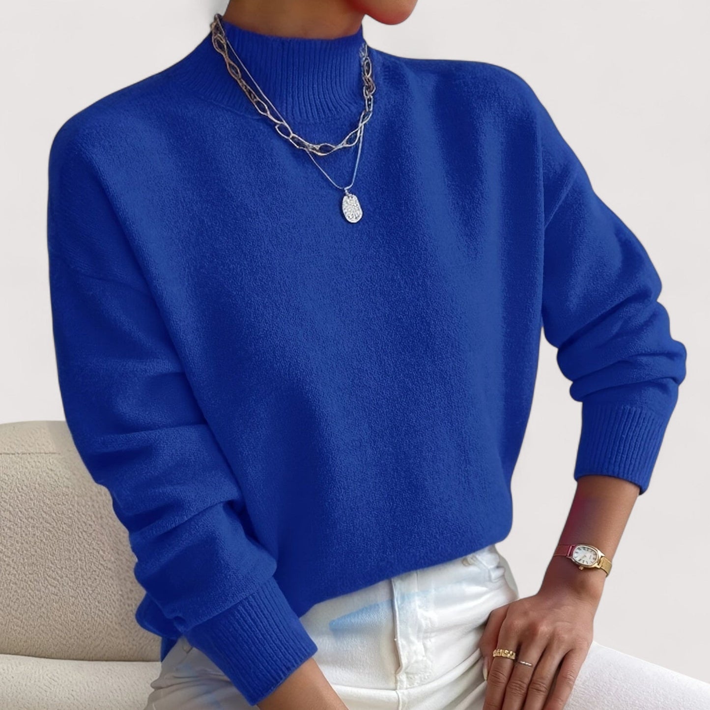 KROHN-E Damen Rollkragenpullover Tailliert Weiche Textur