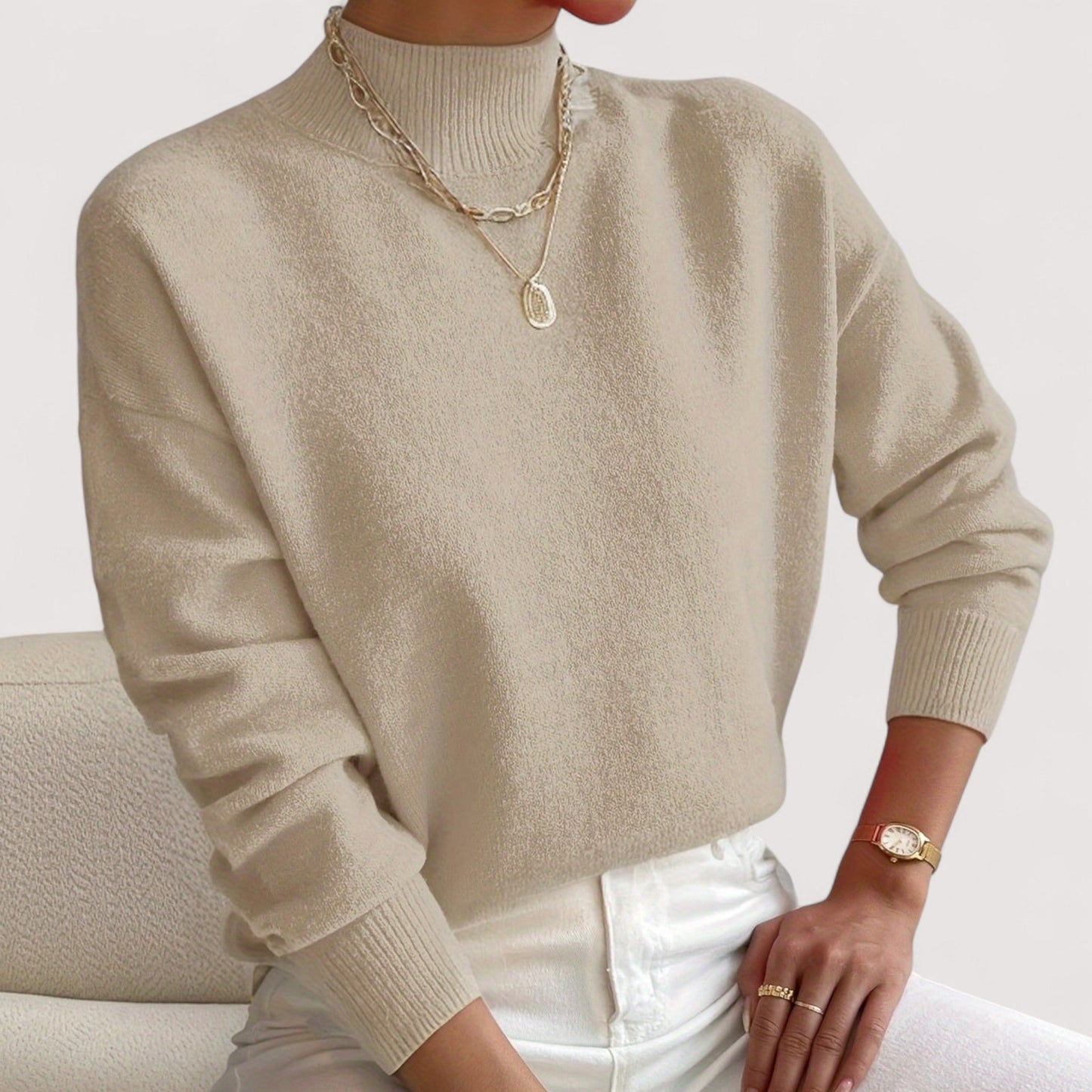 KROHN-E Damen Rollkragenpullover Tailliert Weiche Textur