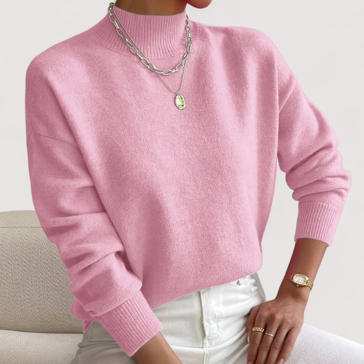 KROHN-E Damen Rollkragenpullover Tailliert Weiche Textur