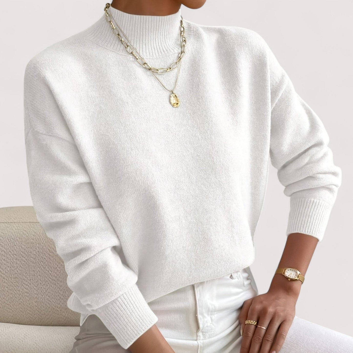 KROHN-E Damen Rollkragenpullover Tailliert Weich