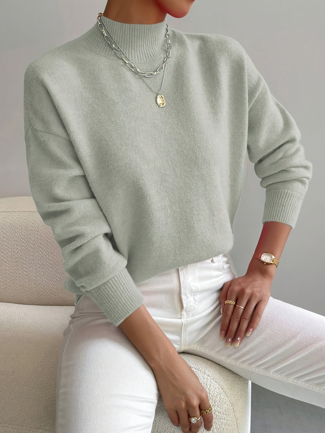 KROHN-E Damen Rollkragenpullover Langarm Soft-Knit