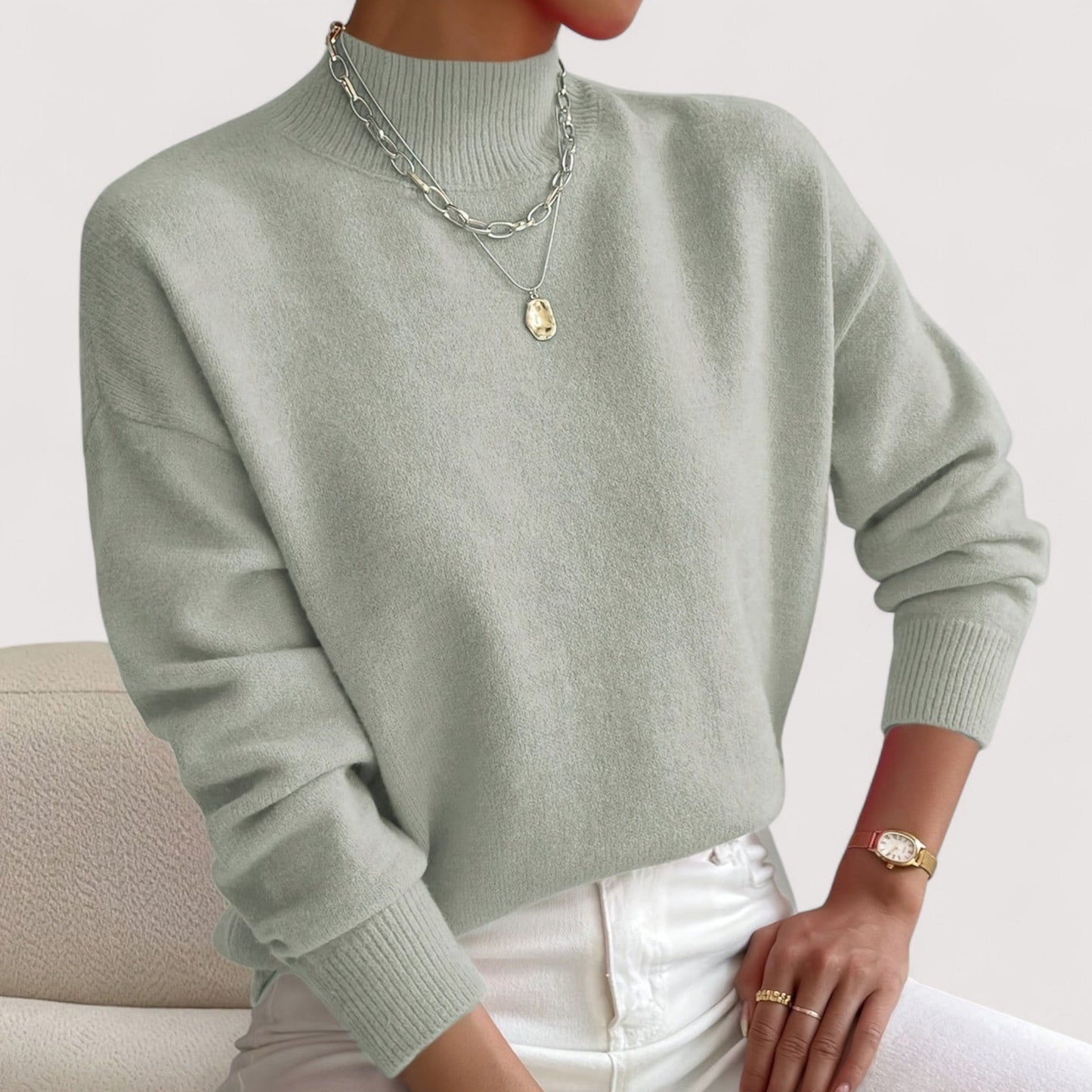 KROHN-E Damen Rollkragenpullover Tailliert Weiche Textur