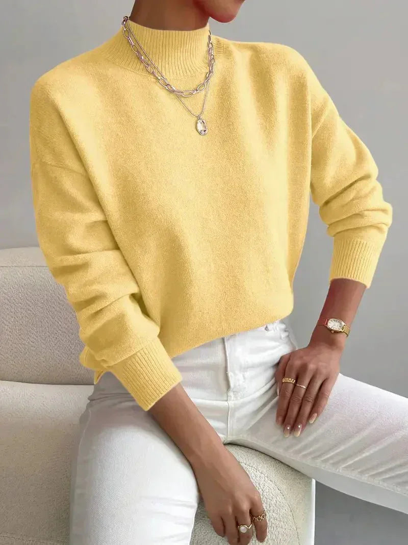 KROHN-E Damen Rollkragenpullover Langarm Soft-Knit Beige