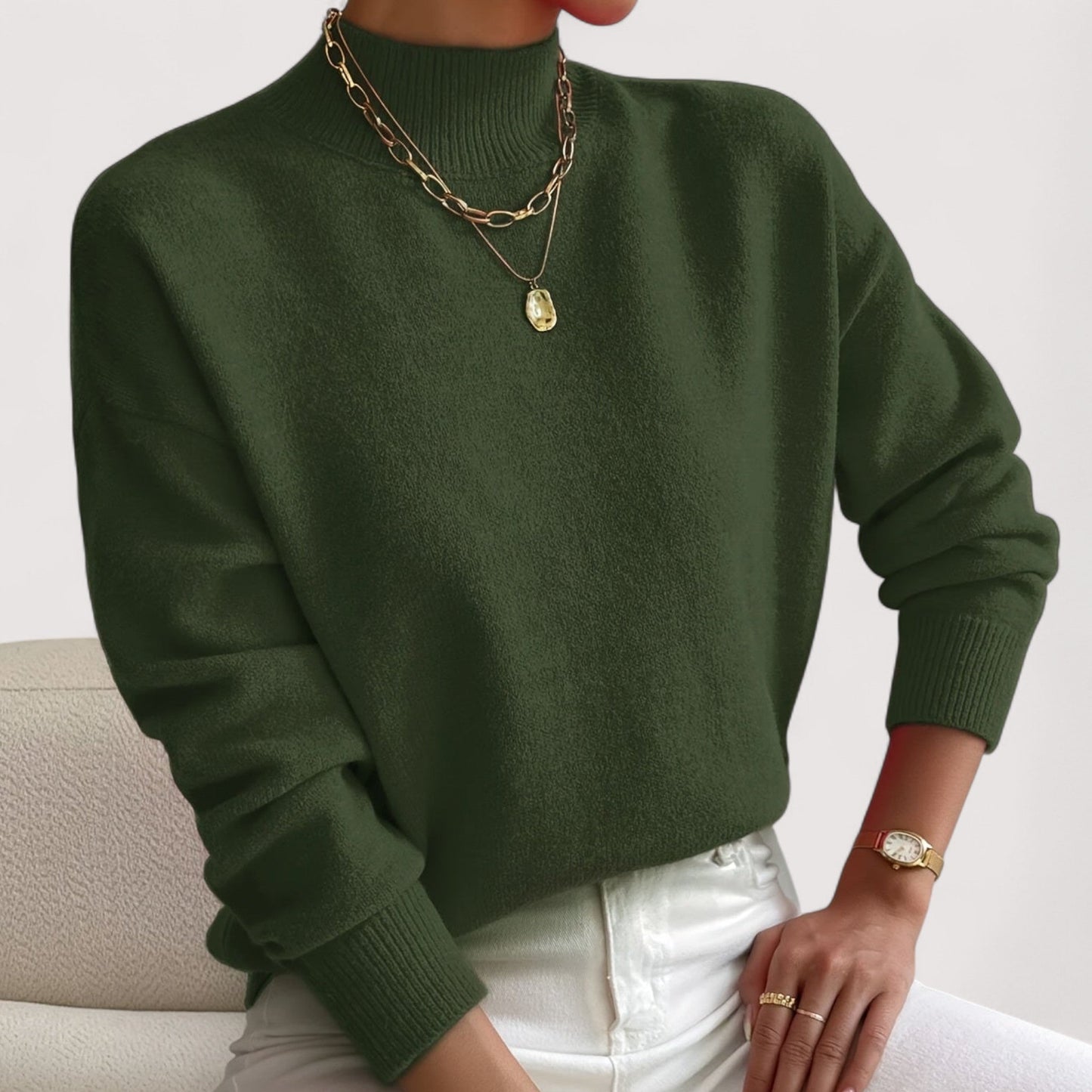 KROHN-E Damen Rollkragenpullover Tailliert Weiche Textur