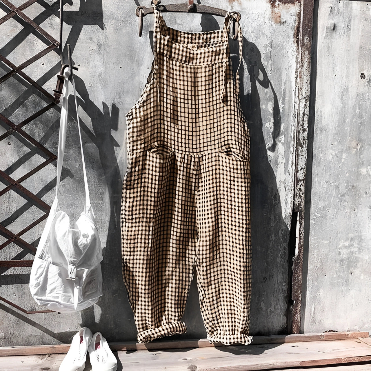Marike | Damen Gestreifte Weite Latzhose mit Taschen