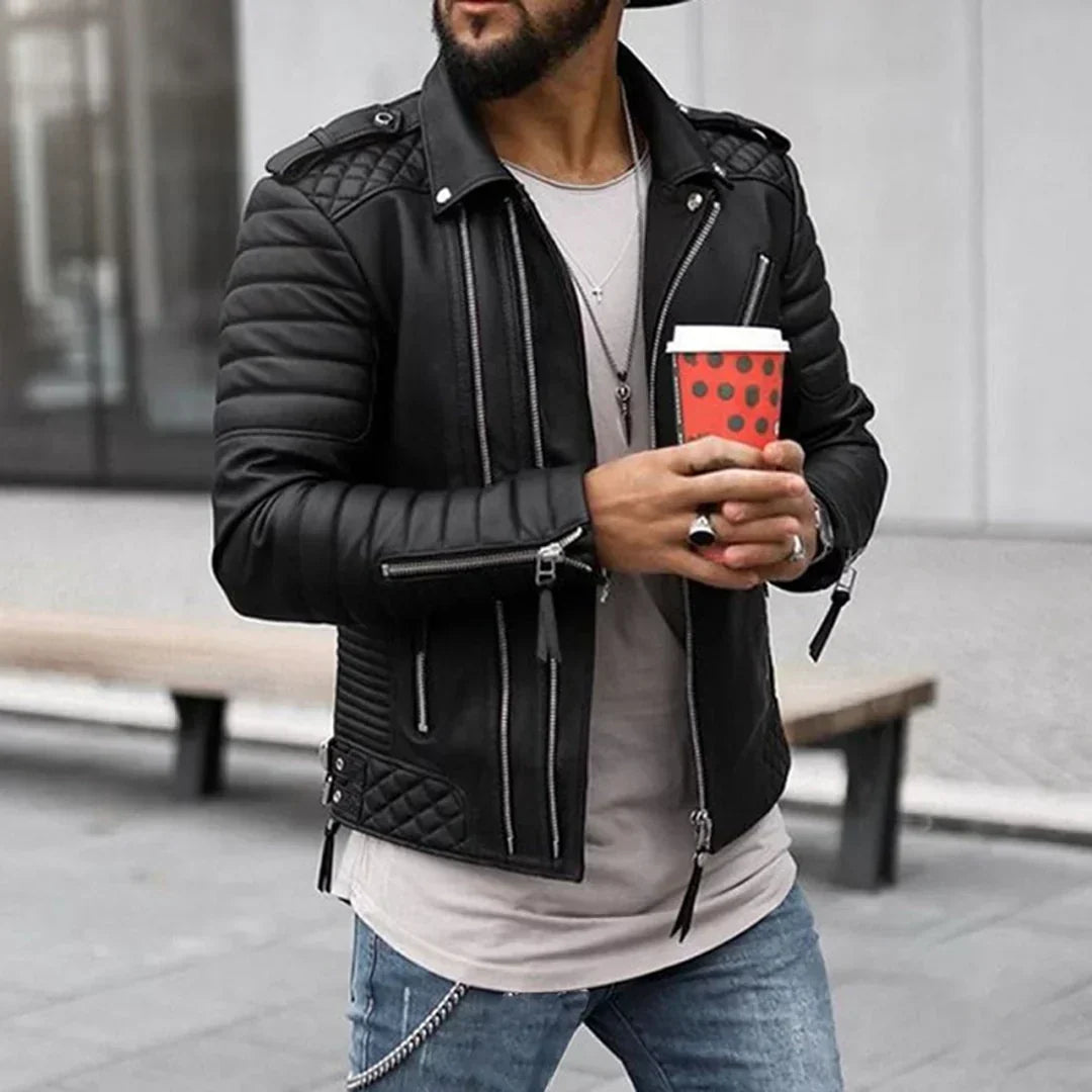 Krohn-e | Herren zeitloses Kunstlederjacke mit Reißverschluss