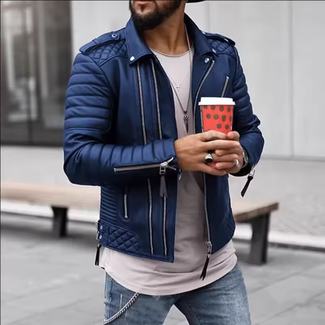 Krohn-e | Herren zeitloses Kunstlederjacke mit Reißverschluss