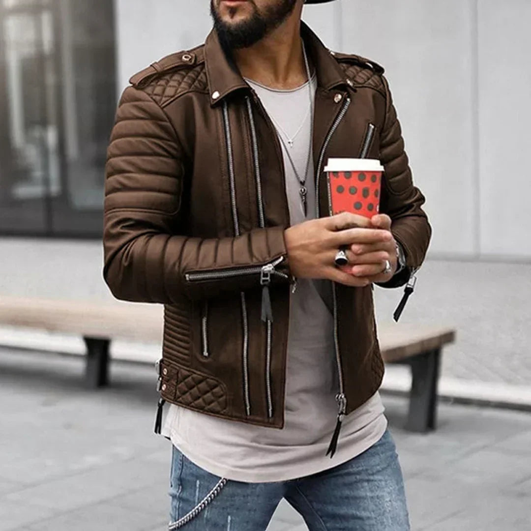 Krohn-e | Herren zeitloses Kunstlederjacke mit Reißverschluss