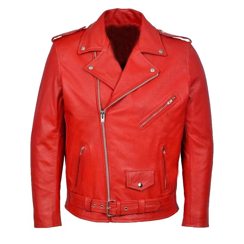 Krohn-e | Herren Echtes Leder Bikerjacke mit Asymmetrischem Reißverschluss