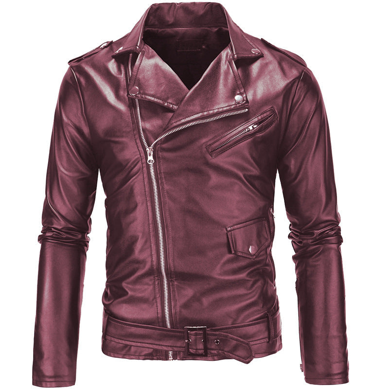 Krohn-e | Herren Echtes Leder Bikerjacke mit Asymmetrischem Reißverschluss