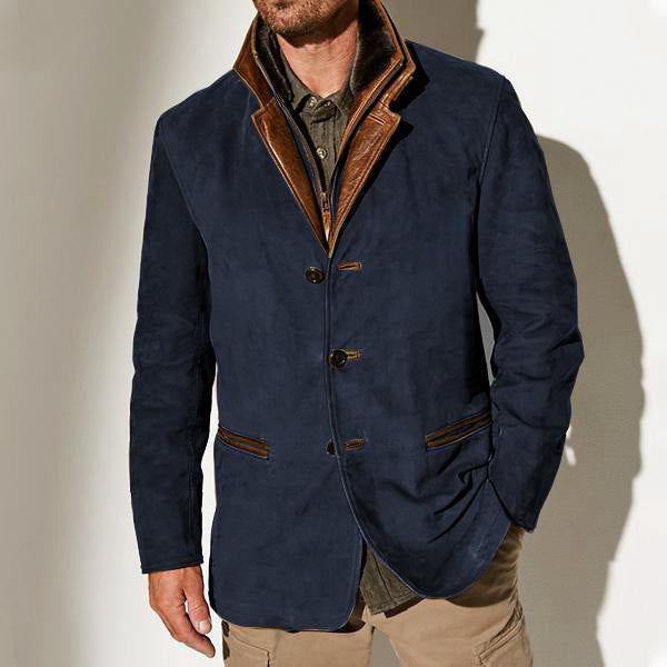 Krohn-e | Herren Wildlederjacke mit Lederbesatz - Reverskragen-Design